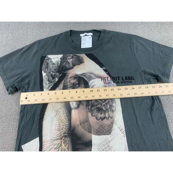 Helmut Lang T Shirt Men M Gray 100% Cotton Embroider Short Sleeve Eagle Graphic - Picture 7 of 9